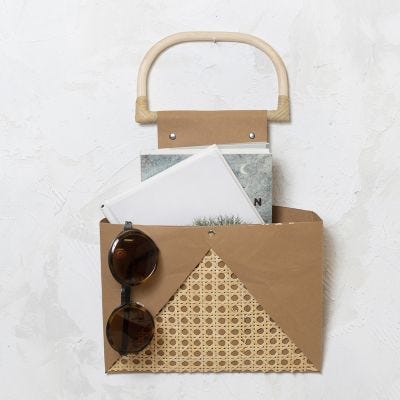 Rangement mural en papier imitation cuir et rotin