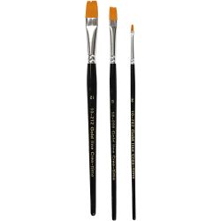 Pinceaux Gold Line, dim. 2+8+12, L : 16,5-19 cm, L : 3-12 mm, Plat, 3 pi&egrave;ces/ 1 Pq.