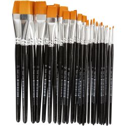 Pinceaux Gold Line, dim. 0+2+4+8+12+16+20, L : 17-21 cm, L : 2-22 mm, Plat, 30 pi&egrave;ces/ 1 Pq.