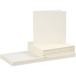Cartes et enveloppes, dimension carte 15x15 cm, dimension enveloppes 16x16 cm, 110+220 gr, blanc cass&eacute;, 50 set/ 1 Pq.