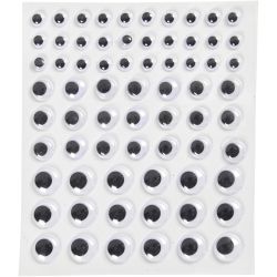 Yeux mobiles, autocollant, d 8+12+14 mm, blanc, 69 pi&egrave;ce, 1 flles