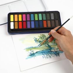 Kit Aquarelle, dim. 12x30 mm, ass. de couleurs, 24 couleurs/ 1 Pq.