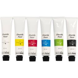 Peinture gouache, couleurs classiques, 6x20 ml/ 1 Pq.