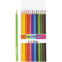 Crayons de Couleur Colortime, L : 17,45 cm, mine 3 mm, ass. de couleurs, 12 pi&egrave;ces/ 1 Pq.