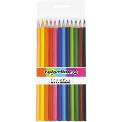 Crayons de Couleur Colortime, L : 17,45 cm, mine 3 mm, ass. de couleurs, 12 pièces/ 1 Pq.
