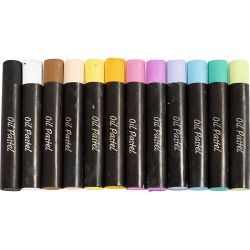 Pastels &agrave; l&rsquo;huile, L : 7 cm, &eacute;p. 11 mm, couleurs pastel, 12 pi&egrave;ces/ 1 Pq.