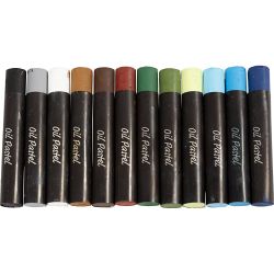 Pastels &agrave; l&rsquo;huile, L : 7 cm, &eacute;p. 11 mm, Couleurs naturelles, 12 pi&egrave;ces/ 1 Pq.