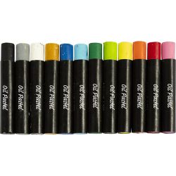 Pastels &agrave; l&rsquo;huile, L : 7 cm, &eacute;p. 11 mm, couleurs classiques, 12 pi&egrave;ces/ 1 Pq.