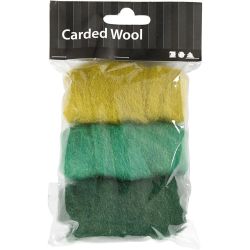 Pelote de Laine Cardée, harmonie vert/turquoise, 3x10 gr/ 1 Pq.