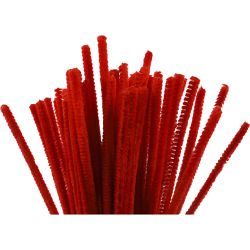 Fil chenille, L : 30 cm, &eacute;p. 6 mm, rouge, 50 pi&egrave;ces/ 1 Pq.