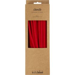 Fil chenille, L : 30 cm, ép. 6 mm, rouge, 50 pièces/ 1 Pq.