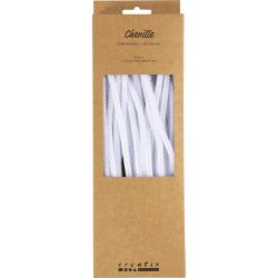 Fil chenille, L : 30 cm, ép. 6 mm, blanc, 50 pièces/ 1 Pq.