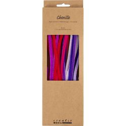 Fil chenille, L : 30 cm, ép. 6 mm, harmonie violet/rose, 25 pièces/ 1 Pq.