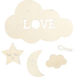 Mobile en bois, Night sky, L : 28 cm, &eacute;p. 3 mm, 1 pi&egrave;ce/ 1 Pq.