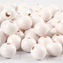 Perles en Bois, d 12 mm, diam&egrave;tre int&eacute;rieur 3 mm, ca. 40 pi&egrave;ce, blanc, 22 gr/ 1 Pq.