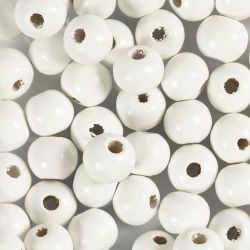 Perles en Bois, d 8 mm, diam&egrave;tre int&eacute;rieur 2 mm, blanc, 50 pi&egrave;ces/ 1 Pq.