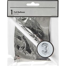 Ballon en aluminium, 3, H : 41 cm, argent, 1 pièce