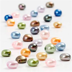 Perles d&rsquo;eau douce, dim. 5-6 mm, diam&egrave;tre int&eacute;rieur 0,5 mm, 40 cm/ 1 Pq.