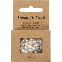 Perles d’eau douce, d 4-6 mm, diamètre intérieur 1 mm, Perforé longitudinalement, nacré, 55 pièces/ 1 Pq.