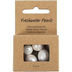 Perles d’eau douce, d 13-14 mm, diamètre intérieur 0,8 mm, Perforé longitudinalement, nacré, 4 pièces/ 1 Pq.