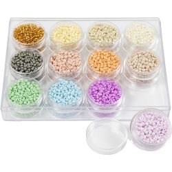 Perles de rocaille, d 3 mm, dim. 8/0, diam&egrave;tre int&eacute;rieur 0,6-1,0 mm, couleurs pastel, 12x17 gr/ 1 Pq.