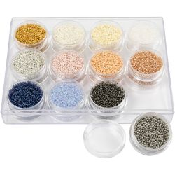 Perles de rocaille, d 1,7 mm, dim. 15/0, diam&egrave;tre int&eacute;rieur 0,5-0,8 mm, couleurs pastel, 12x15 gr/ 1 Pq.