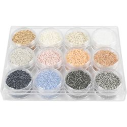 Perles de rocaille, d 1,7 mm, dim. 15/0, diamètre intérieur 0,5-0,8 mm, couleurs pastel, 12x15 gr/ 1 Pq.
