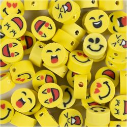 Perles Figurines, Emoji, d 10 mm, diam&egrave;tre int&eacute;rieur 1,5 mm, 60 pi&egrave;ces/ 1 Pq.