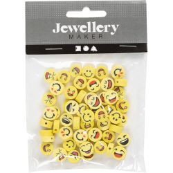 Perles Figurines, Emoji, d 10 mm, diamètre intérieur 1,5 mm, 60 pièces/ 1 Pq.
