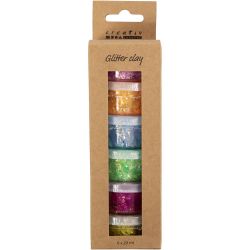 Glitter Clay, couleurs Joyeuses, 6x20 gr/ 1 Pq.