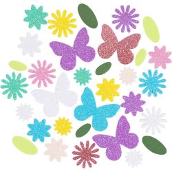 Autocollants en mousse, Papillon, fleur, feuille, autocollant, dim. 9-43 mm, couleurs pastel, 120 pi&egrave;ces/ 1 Pq.
