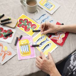 Mini Kit DIY Pastels &agrave; l&rsquo;Huile, Poissons et fruits de mer, gris, blanc, 1 Pq.