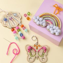 Mini Kit DIY Broderie, Papillon, coquille, arc-en-ciel, ass. de couleurs, 1 Pq.