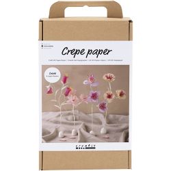 Kit DIY Papier Cr&eacute;pon, Fleur, couleurs pastel, 1 Pq.