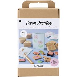 Mini Kit DIY Impression Tampon, Bo&icirc;tes et cartes d&eacute;cor&eacute;es, beige, vert moyen, mint, rouge vif, 1 Pq.