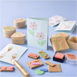 Mini Kit DIY Impression Tampon, Boîtes et cartes décorées, beige, vert moyen, mint, rouge vif, 1 Pq.