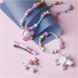 Mini Kit DIY Bijoux, Collier, bracelet, clips, broche, bleu, bleu clair, rose pastel, 1 Pq.