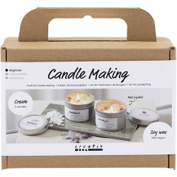 Mini kit DIY Fabrication de Bougies, Bougie &agrave; la cire de soja avec aventurine et am&eacute;thyste, cr&egrave;me, blanc cass&eacute;, 1 Pq.