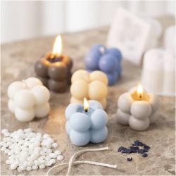 Kit DIY Fabrication de Bougies, Bougie à la cire de soja Bubble, beige, bleu clair, crème, 1 Pq.