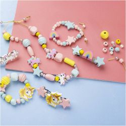 Mini Kit DIY Bijoux, Colliers, bracelets, boucles d’oreilles, bleu clair, rouge clair, jaune, 1 Pq.
