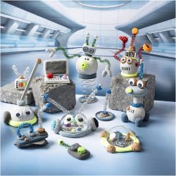 Kit DIY Modelage, Robot, bleu, gris, rouge, argenté, 1 Pq.