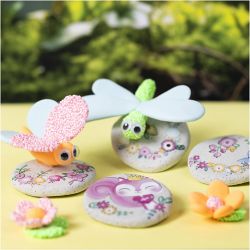 Mini Kit DIY Modelage, Pierre avec insecte, gris, rose clair, turquoise clair, 1 Pq.