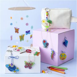 Kit DIY Plastique Thermorétractable, Mobile, collier, bracelet, porte-clés, ass. de couleurs, 1 Pq.