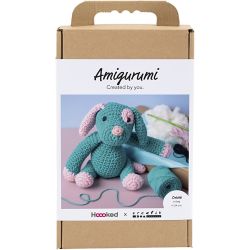 Kit DIY Amigurumi, Petit chien, rose pastel, dark turquoise, 1 Pq.