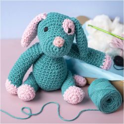 Kit DIY Amigurumi, Petit chien, rose pastel, dark turquoise, 1 Pq.