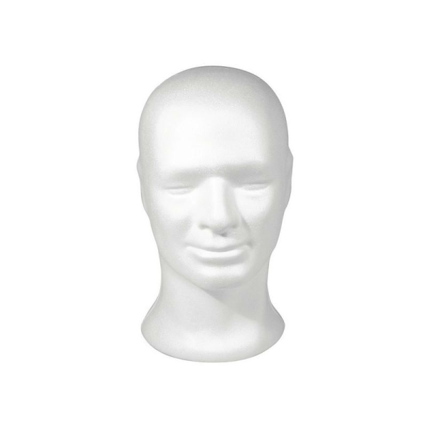 Tête masculine en polystyrène blanc, hauteur 30,5 cm - Photo n°1