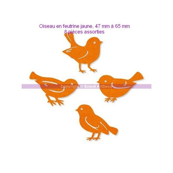 Oiseau en feutrine Orange, 47 à 65 mm, 8 pièces assorties - Photo n°1