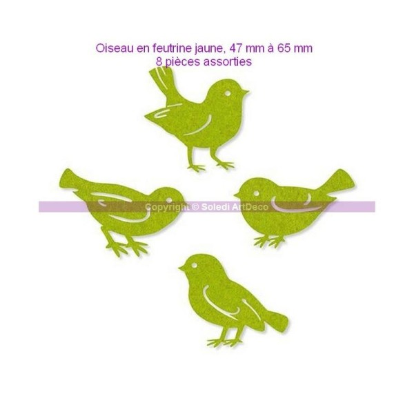 Oiseau en feutrine Vert, 47 à 65 mm, 8 pièces assorties - Photo n°1
