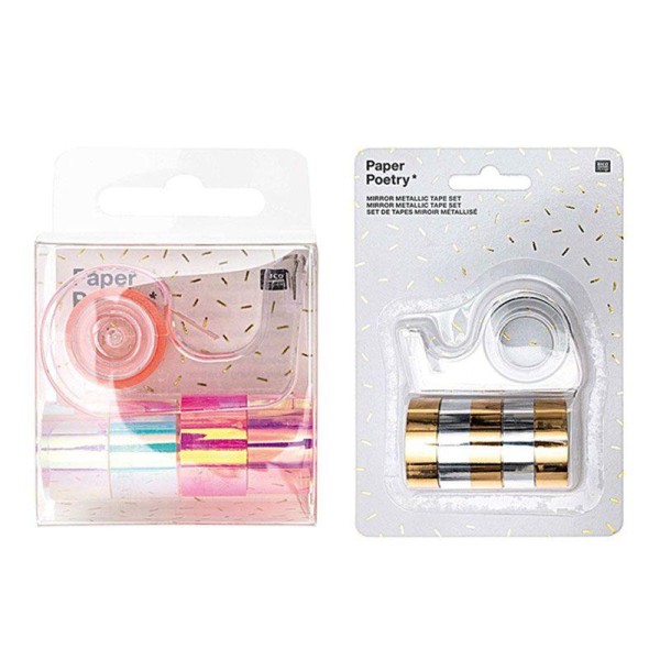 10 mini masking tapes iridescent 1,2 cm x 1,8 m - Blanc & rose, or & argent - Photo n°1