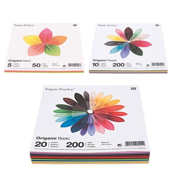 450 feuilles pour origami Basic + Pastel + Fluo 15 x 15 cm - Photo n°1